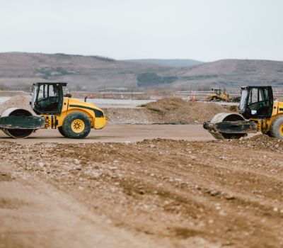 Road rollers on a construction site
