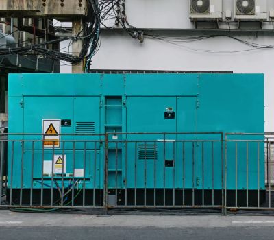 Industrial electric generator installed outdoors