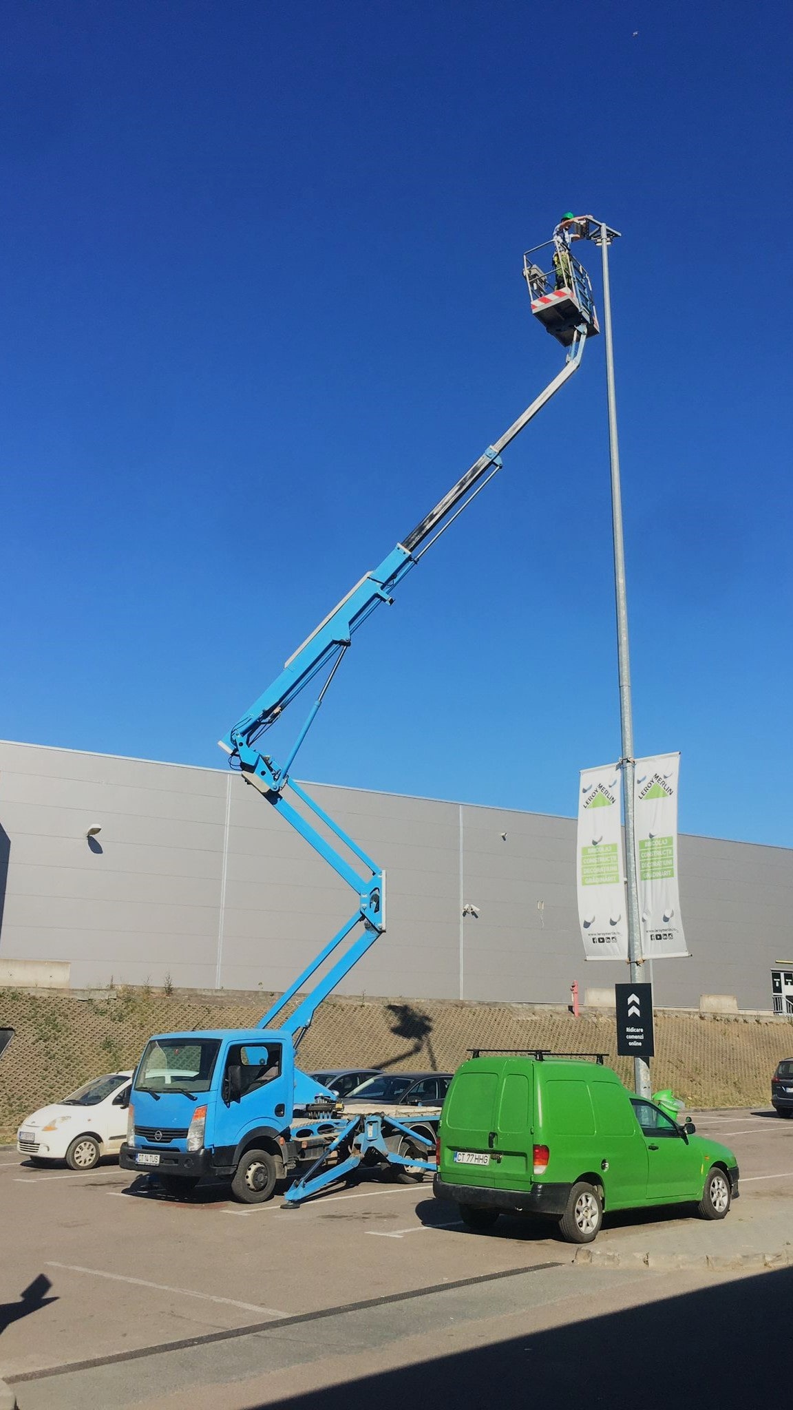 Lightning Pole Maintenance Work using a Truck-mounted boom lift